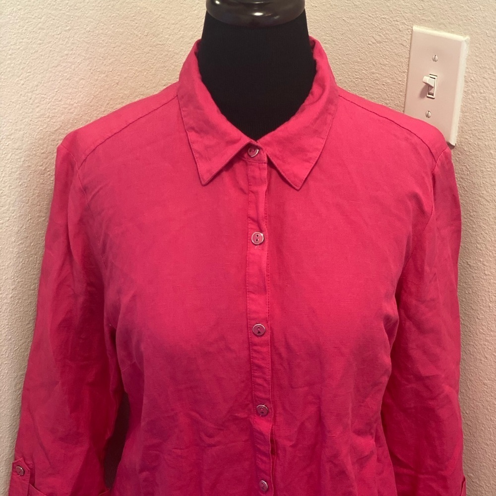 JM Collection Linen Button Top Shirt Blouse Tunic M - Picture 2 of 6